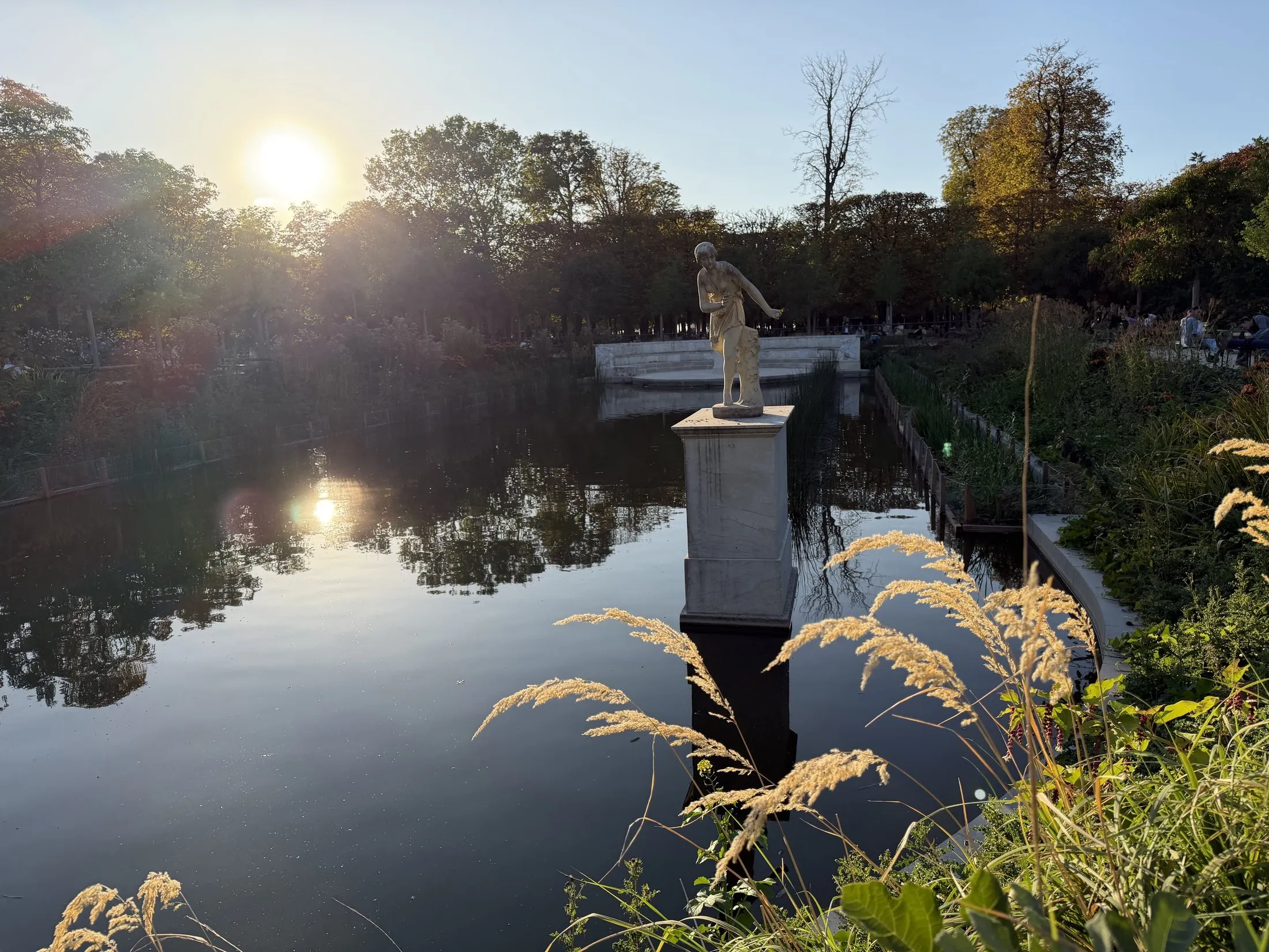 The Tuileries fountain at sunset